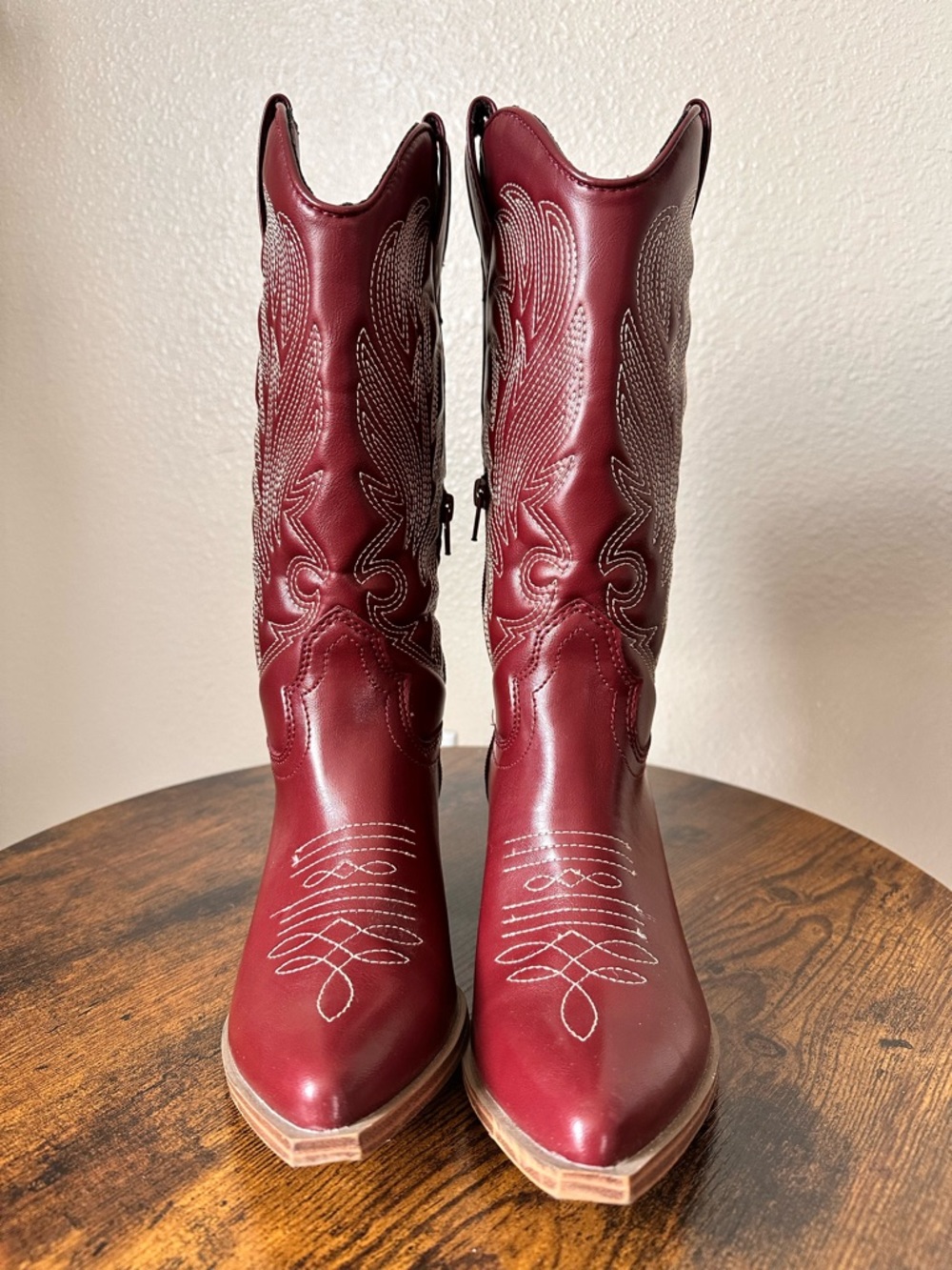 Indigo Women's Burgundy Lace-Up Western Boots with White Embroidery
